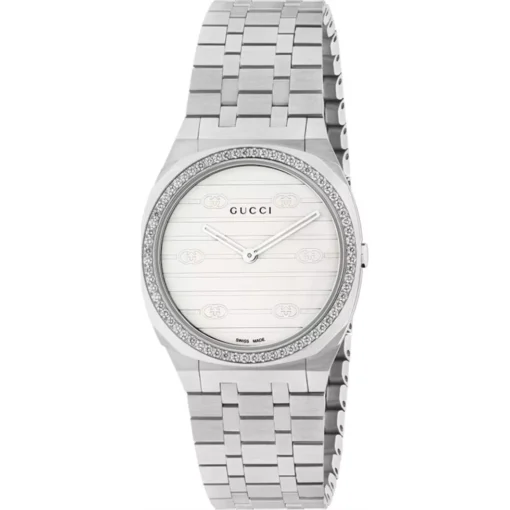 Gucci 25H Diamond Silver Watch 30mm