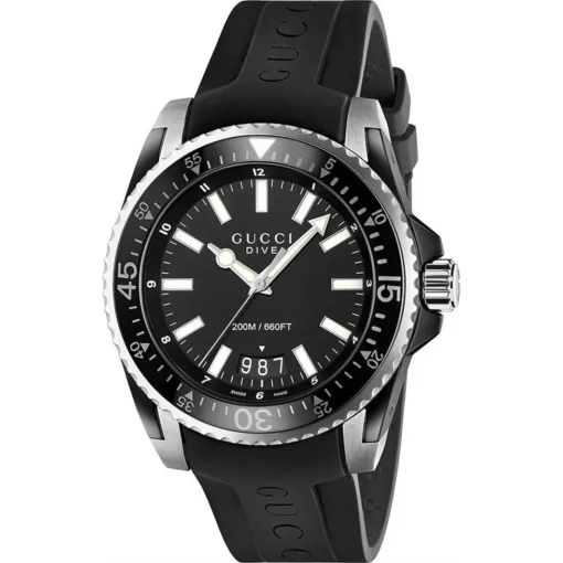 Gucci Dive Black Rubber Watch 45mm