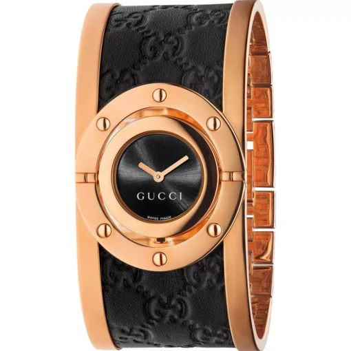 Gucci Twirl Black Dial Pink Gold PVD Watch 23.5mm