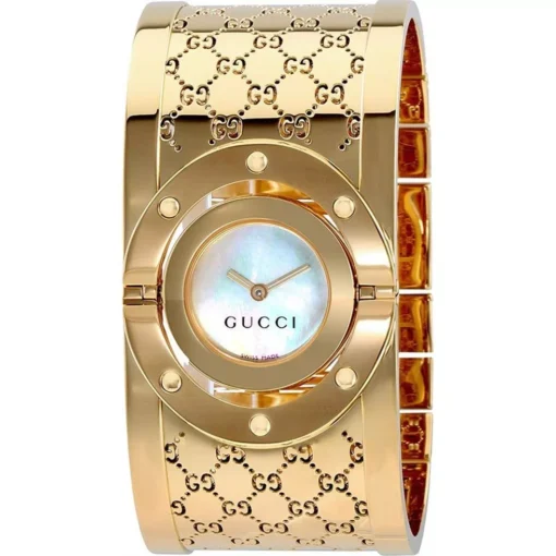 GUCCI Twirl G-Tone White Dial Ladies Bangle Watch 24mm