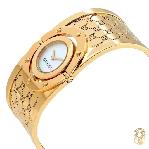 GUCCI Twirl G-Tone White Dial Ladies Bangle Watch 24mm